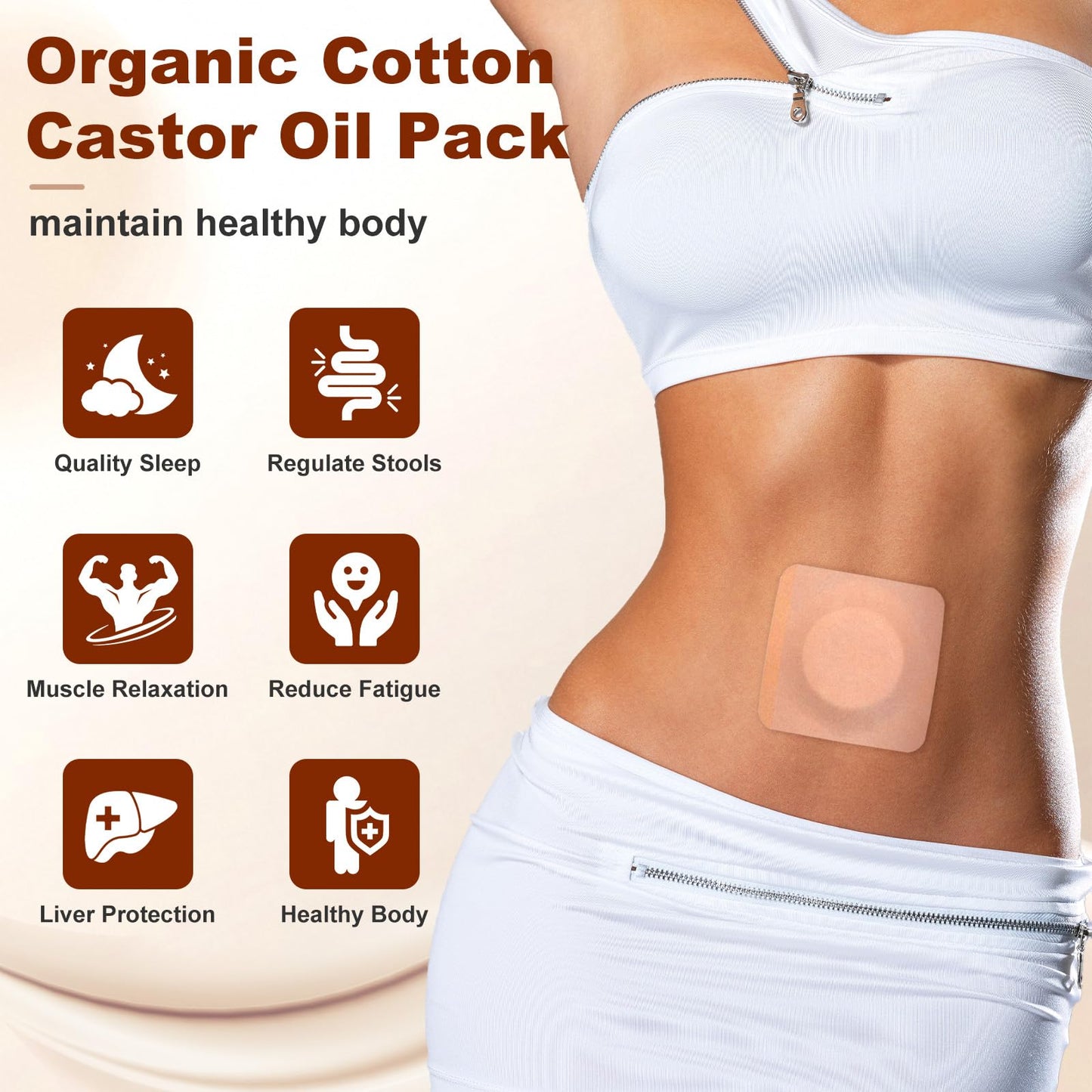 Castor Oil Patches – 50PCS Disposable Leak-Proof Belly Button Patches, Organic Cotton, Highly Absorbent, Breathable & Comfortable