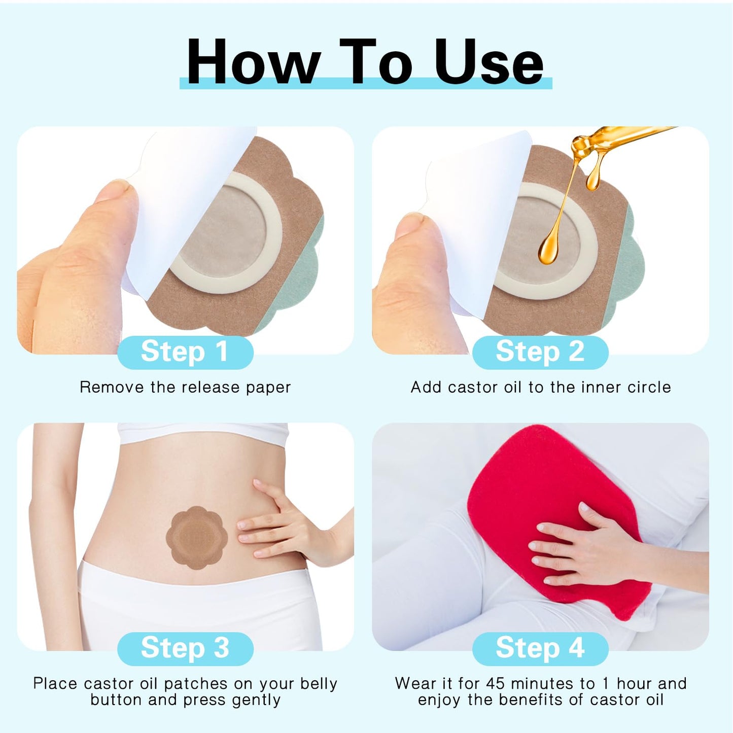 30 Pcs Disposable Castor Oil Patches – Self-Adhesive, Leak-Proof, Breathable (Flower+Square, Skin Color)