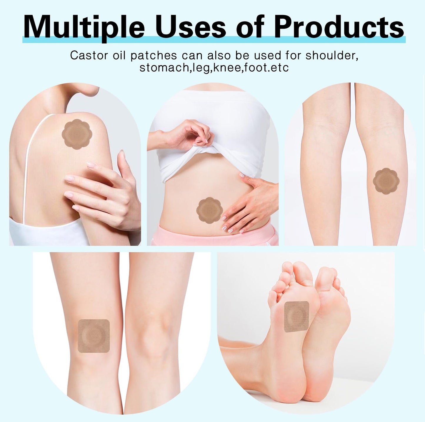 30 Pcs Disposable Castor Oil Patches – Self-Adhesive, Leak-Proof, Breathable (Flower+Square, Skin Color)