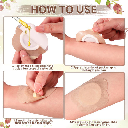 60 Pcs Castor Oil Patches - Disposable Organic Cotton Self-Adhesive Navel & Body Wrap (Brown)