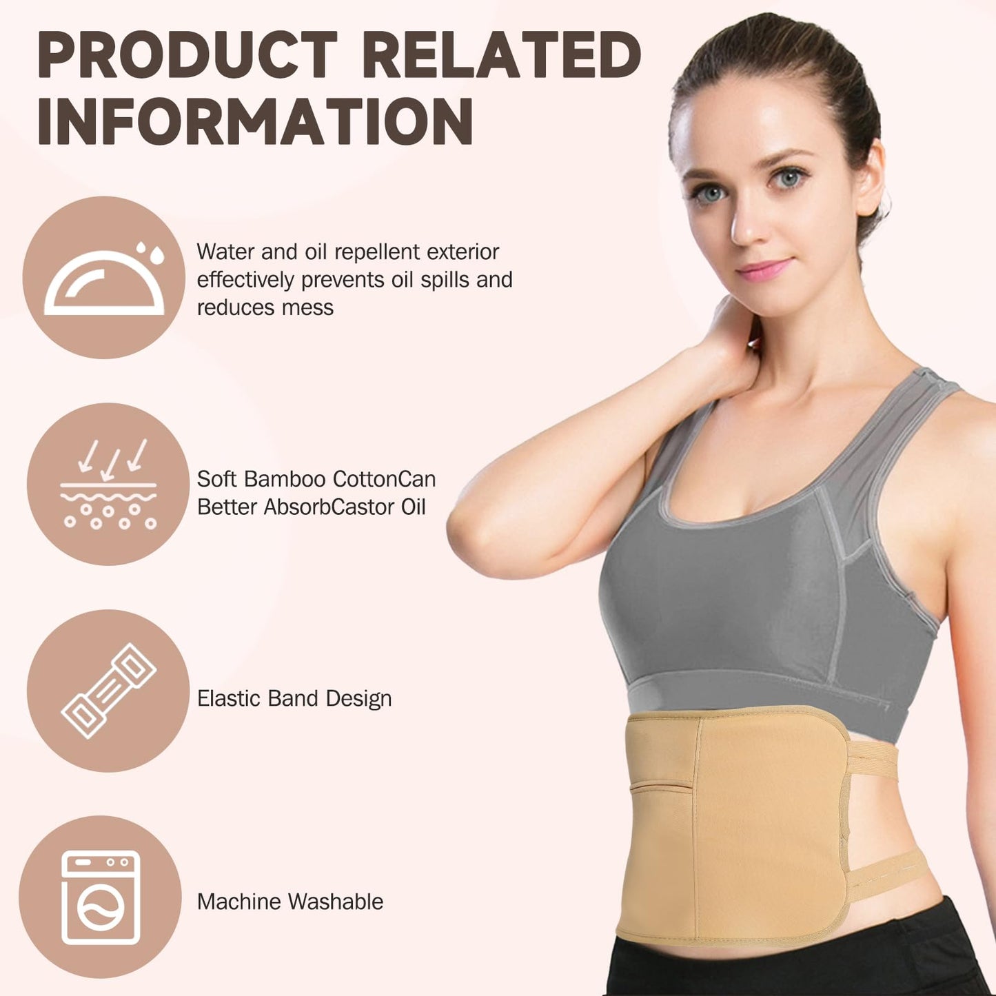 3Pcs Castor Oil Pack Wrap – Reusable Organic Pack for Liver Detox, Insomnia, Constipation & Inflammation | Adjustable Elastic Straps