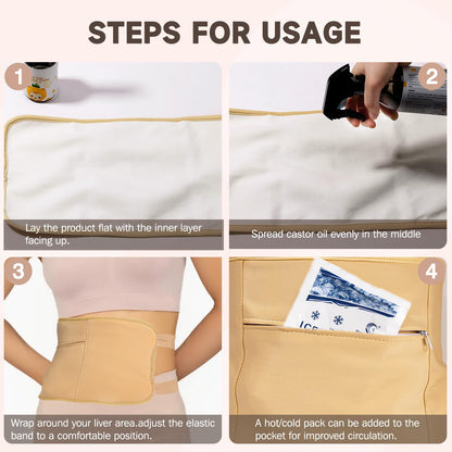 3Pcs Castor Oil Pack Wrap – Reusable Organic Pack for Liver Detox, Insomnia, Constipation & Inflammation | Adjustable Elastic Straps