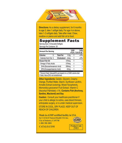 CATALO Children’s DHA Formula – 200mg DHA Chewable Softgels for Kids, Orange Flavor, 30 Softgels