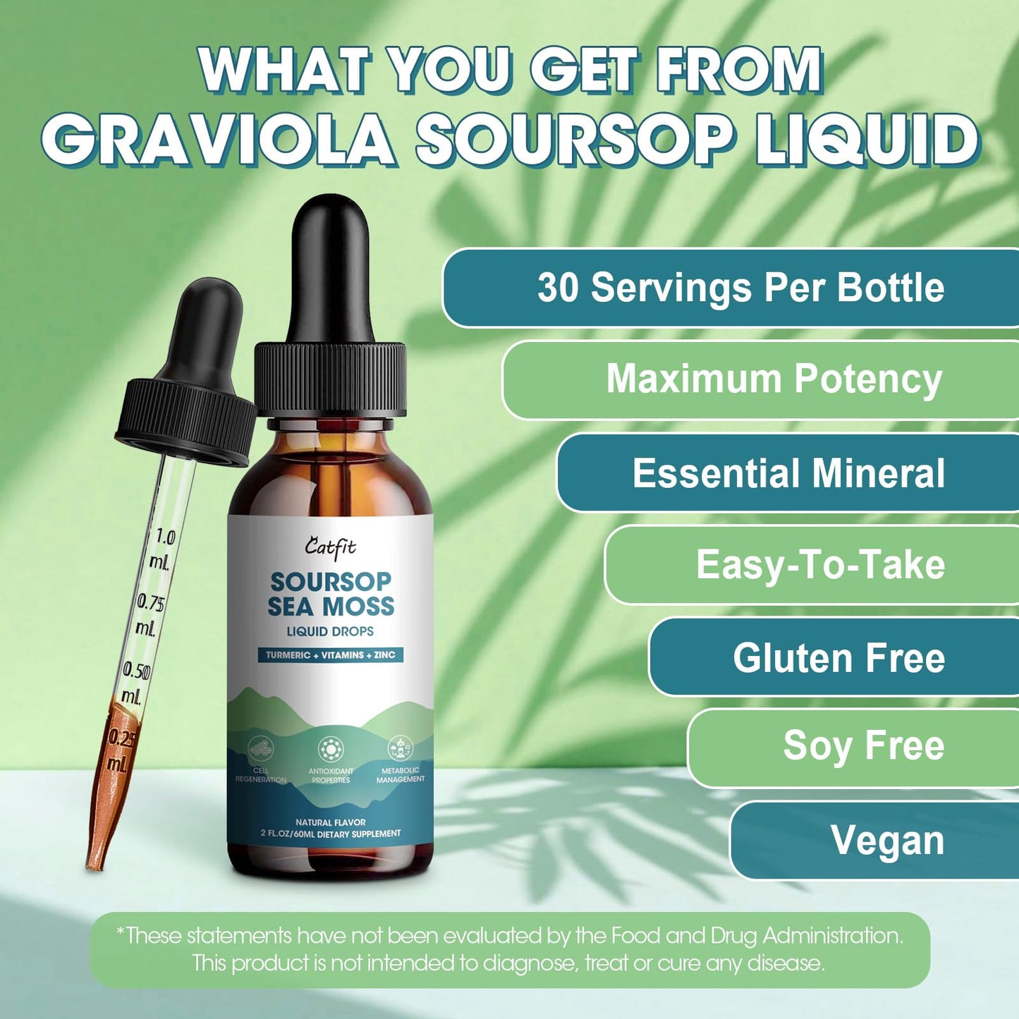 Catfit Soursop Graviola Liquid Drops – 2 Pack with Sea Moss & Turmeric, Immunity Support (2 fl oz)