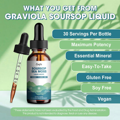 Catfit Soursop Graviola Liquid Drops – 2 Pack with Sea Moss & Turmeric, Immunity Support (2 fl oz)
