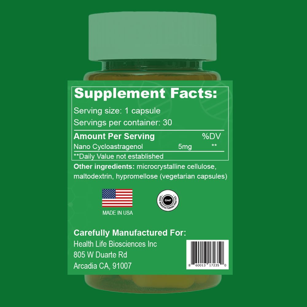 CAW Nano Cycloastragenol 98% 5mg 30 Caps | Anti-Aging Telomere Plus | Non-GMO, Made in USA | Better Absorption | Enteric-Coated Vegetarian Capsules (6 Bottles)