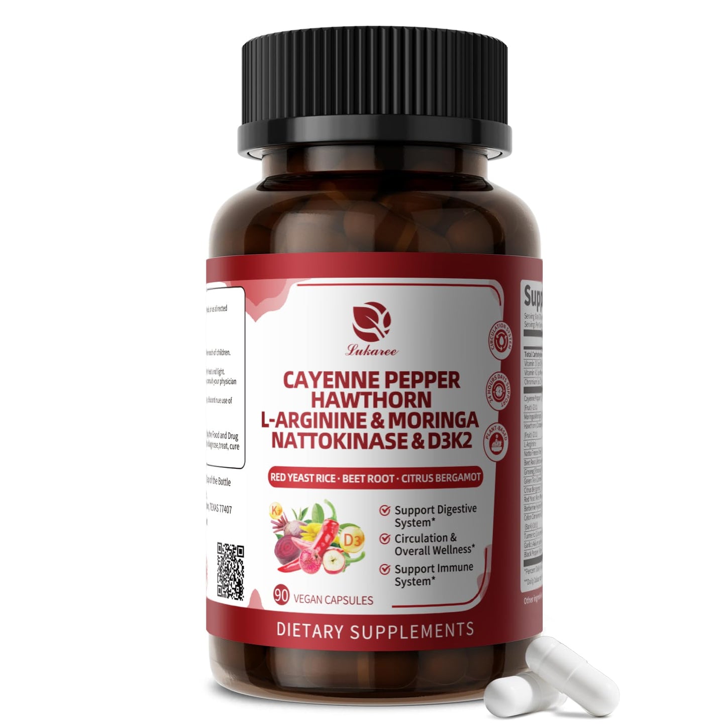 Cayenne Pepper Enteric-Coated Capsules – 18-in-1 Complex (90 Ct) with Moringa, L-Arginine & D3K2 | Supports Circulation & Digestion