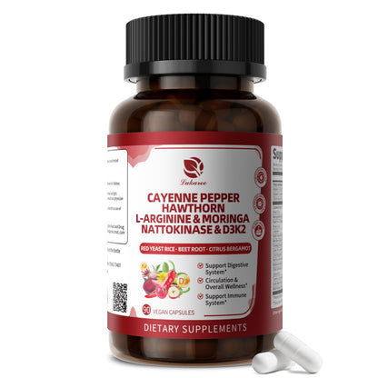 Cayenne Pepper Enteric-Coated Capsules – 18-in-1 Complex (90 Ct) with Moringa, L-Arginine & D3K2 | Supports Circulation & Digestion