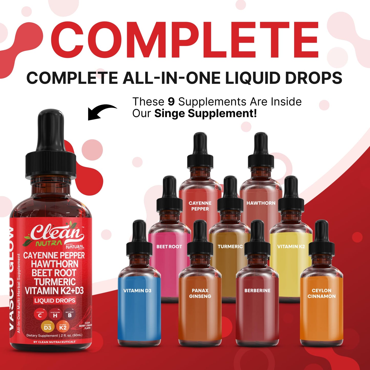 Clean Nutra Vascu Glow All-in-One: Cayenne Pepper Drops + Hawthorn Berry