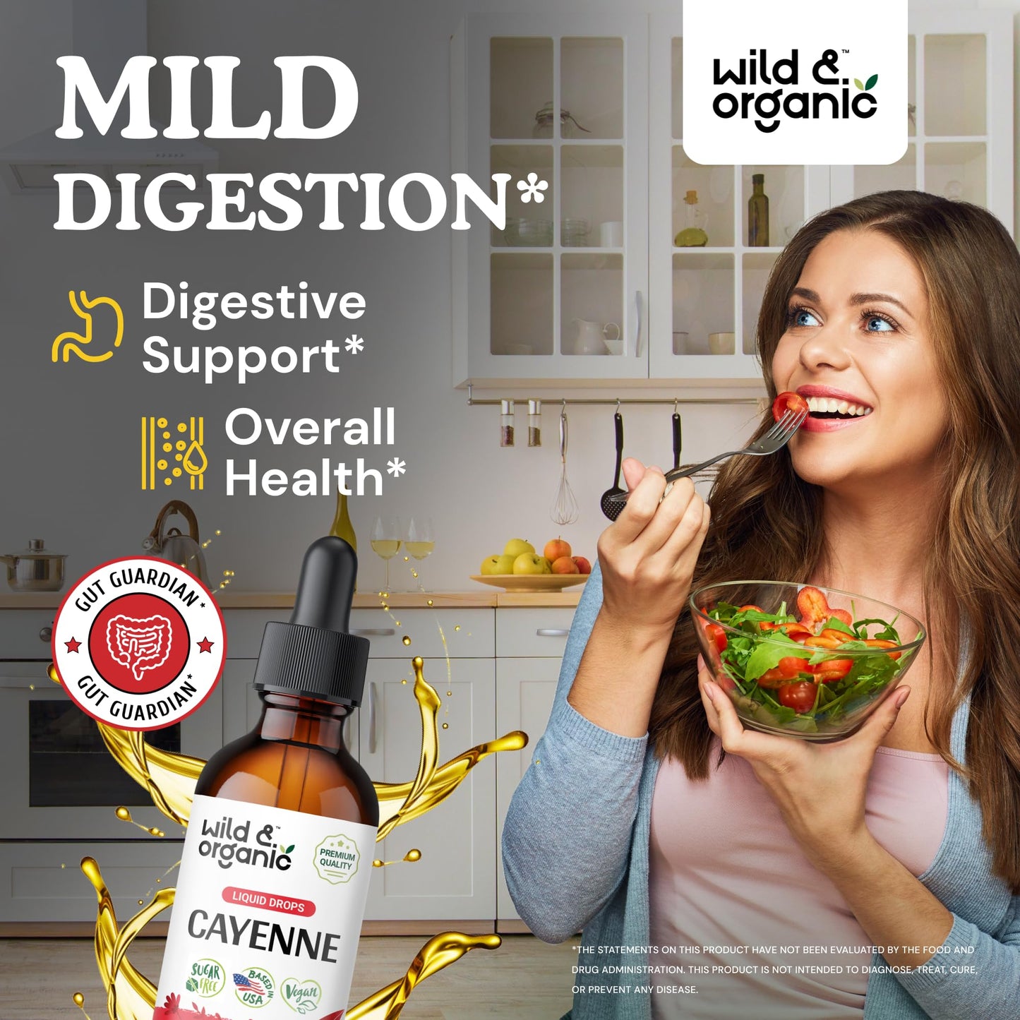 Wild & Organic Cayenne Pepper Tincture - Digestive Support, Alcohol-Free Drops, 2 fl oz