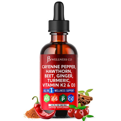 Cayenne Pepper Liquid Drops with Hawthorn Berry & Vitamin D3 K2 - 2oz
