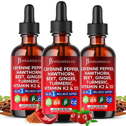 JB Wellness Co Cayenne Pepper Liquid Drops + Hawthorn Berry, D3 K2 & Beet Root – 6oz