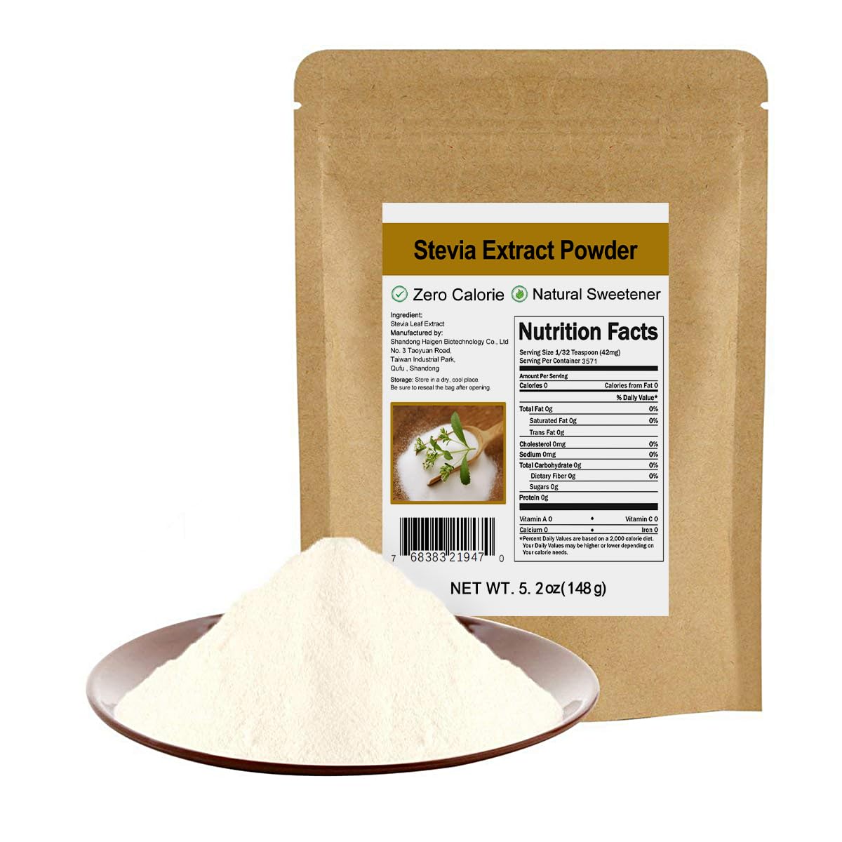 CCnature Pure Stevia Extract Powder 148g (5.2oz) - Zero Calorie, No Erythritol