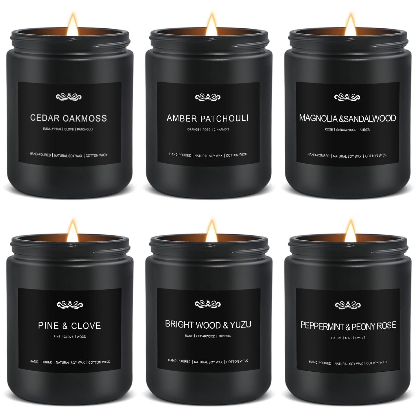 6-Pack Men's Aromatherapy Candles Gift Set - 42 oz, 300-Hour Long-Lasting Scent