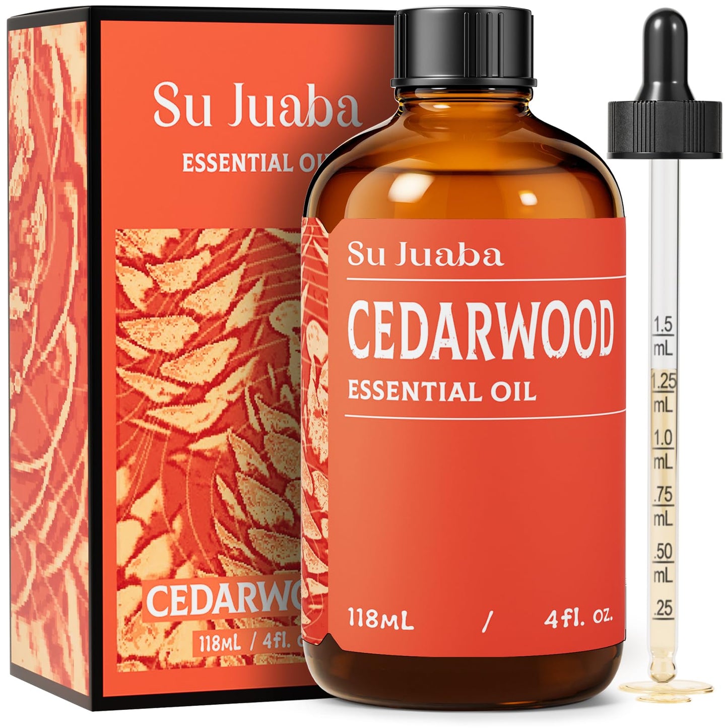 SU JUABA Cedarwood Essential Oil 4 oz | 100% Pure Natural Aromatherapy for Hair, Massage, Relaxation & Skin Care – 118 ml