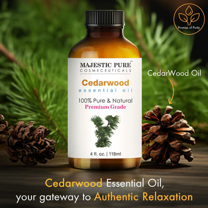 Majestic Pure Cedarwood Essential Oil with Glass Dropper – 100% Pure & Natural – 4 Fl Oz