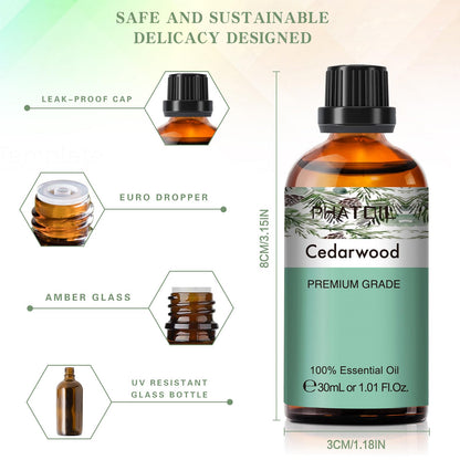 Cedarwood Essential Oil 30ml | PHATOIL Pure Essential Oil Singles for Aromatherapy, Diffusers & DIY Crafts