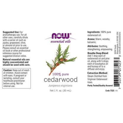 NOW Cedarwood Oil 1 Fl Oz (Pack of 2) | Pure Essential Oil