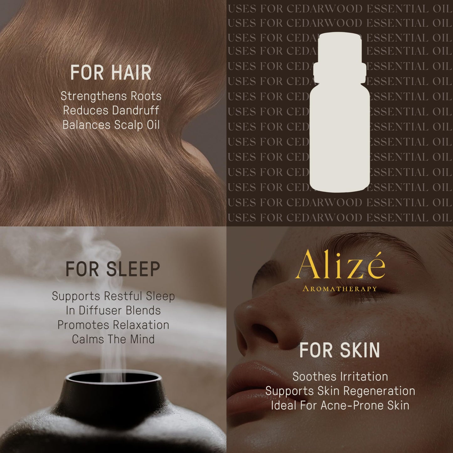 Alizé Aromatherapy Cedarwood Essential Oil – USDA Organic, 100% Natural & Pure (10ml/0.33 fl oz) for Diffusers, Tranquility