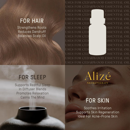 Alizé Aromatherapy Cedarwood Essential Oil – USDA Organic, 100% Natural & Pure (10ml/0.33 fl oz) for Diffusers, Tranquility