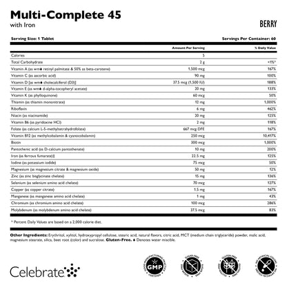 Celebrate Vitamins Multi-Complete Chewables – 45mg Iron | Bariatric Multivitamin for Sleeve Gastrectomy & Gastric Bypass (Berry, 60 Tablets)