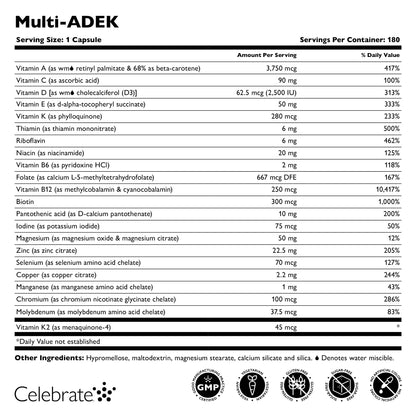 Celebrate Vitamins Multi ADEK Iron Free – Daily Bariatric Multivitamin for Duodenal Switch (60 Capsules)