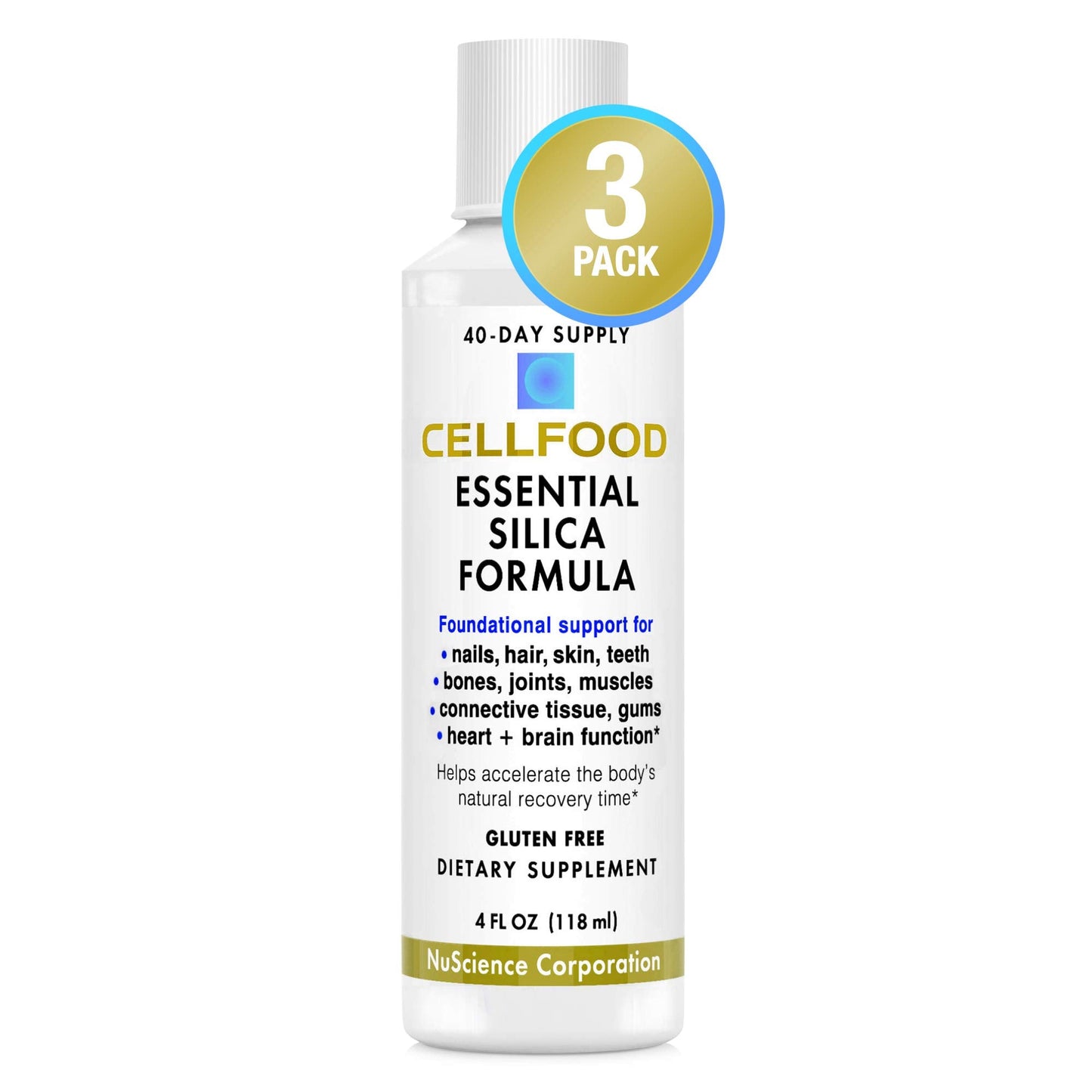 Cellfood Essential Silica – 4 oz, 3 Pack | Anti-Aging Formula for Bones, Joints, Hair & Skin