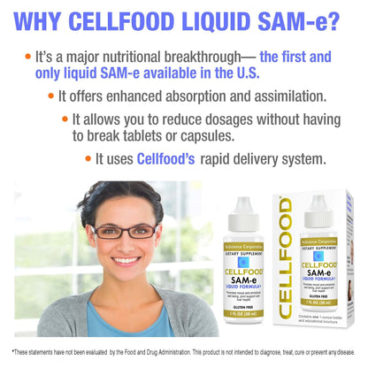 Cellfood SAM-e Liquid Formula+ 1 oz | Joint Support & Liver Health | Gluten Free, Non-GMO | 30-Day Supply