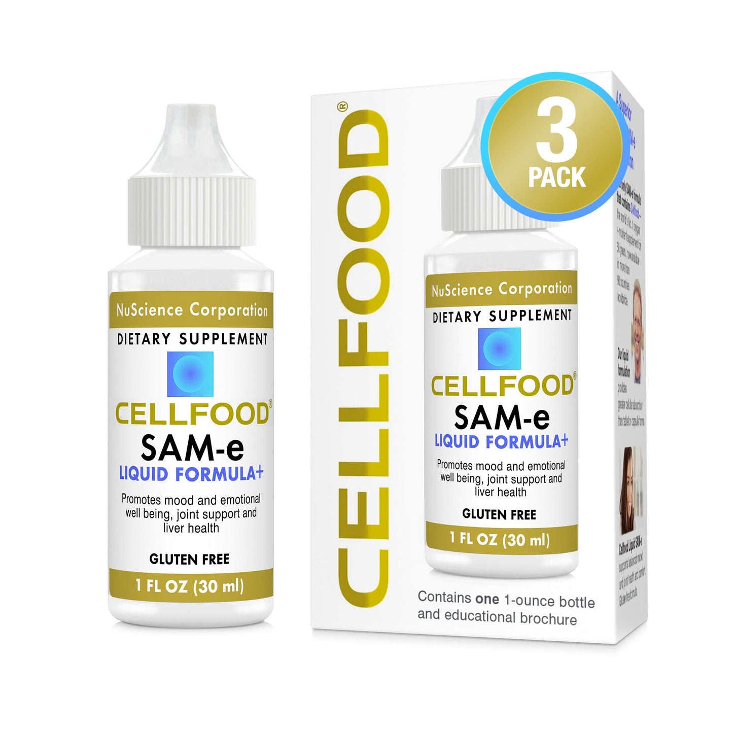 Cellfood SAM-e Liquid Formula+ | 1 fl oz Pack of 3 – Mood, Joint & Liver Health