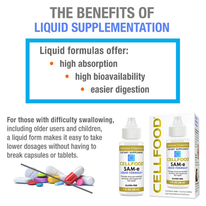 Cellfood SAM-e Liquid Formula+ 1 oz | Joint Support & Liver Health | Gluten Free, Non-GMO | 30-Day Supply
