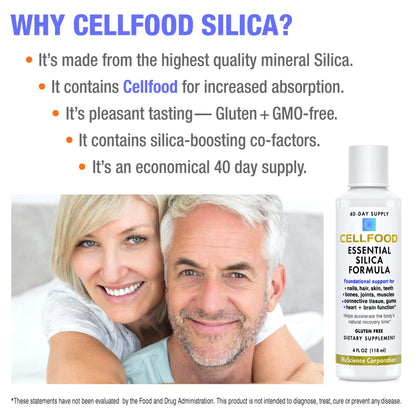Cellfood Essential Silica Anti-Aging Formula – 4 oz, 2 Pack | Supports Bones, Joints, Hair, Skin, Nails