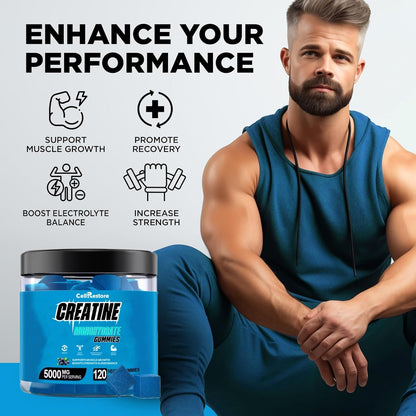 CellRestore Creatine Monohydrate Gummies – 120 Count, 5g Serving, Vegan, Sugar Free, Blueberry