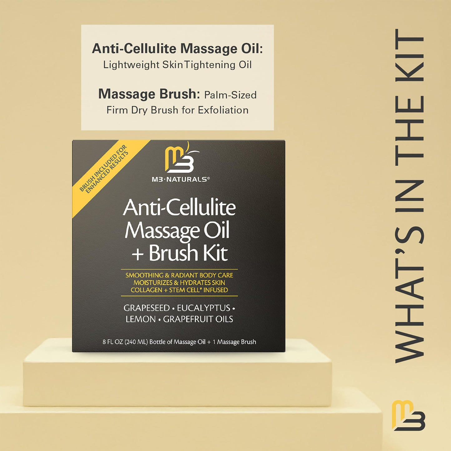 Anti-Cellulite Massage Oil & Firm Dry Brush Kit | M3 Naturals Radiant Body Care