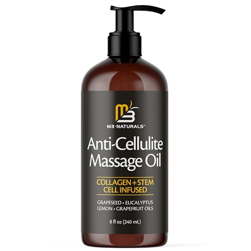 Anti Cellulite Massage Oil & Silicone Body Brush — Collagen & Stem Cell Skin Tightening, 8 fl oz by M3 Naturals