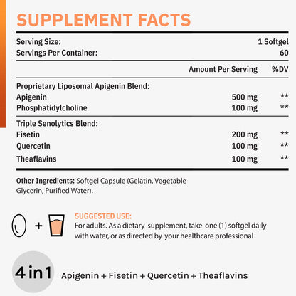 Cenffitio Liposomal Apigenin 500mg Softgels - Sleep Support & Senolytics (60 ct)