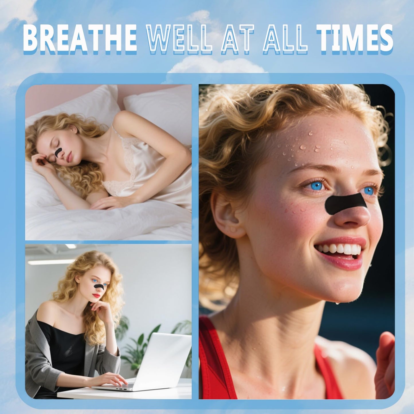 cenlomat Nasal Strips for Snoring (30 Count) – Clear Airways, Gentle On Skin (Black)