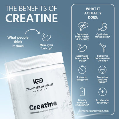 Centenarius Nutrition Creapure® Creatine Monohydrate Powder – Unflavored Micronized for Strength & Endurance