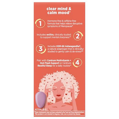 Centrum Clear Mind & Calm Mood Menopause Support Tablets – EnXtra & KSM-66, 30 Count