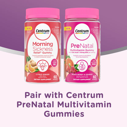 Centrum Morning Sickness Relief Gummies – Citrus Ginger, 60-Count, Gluten-Free