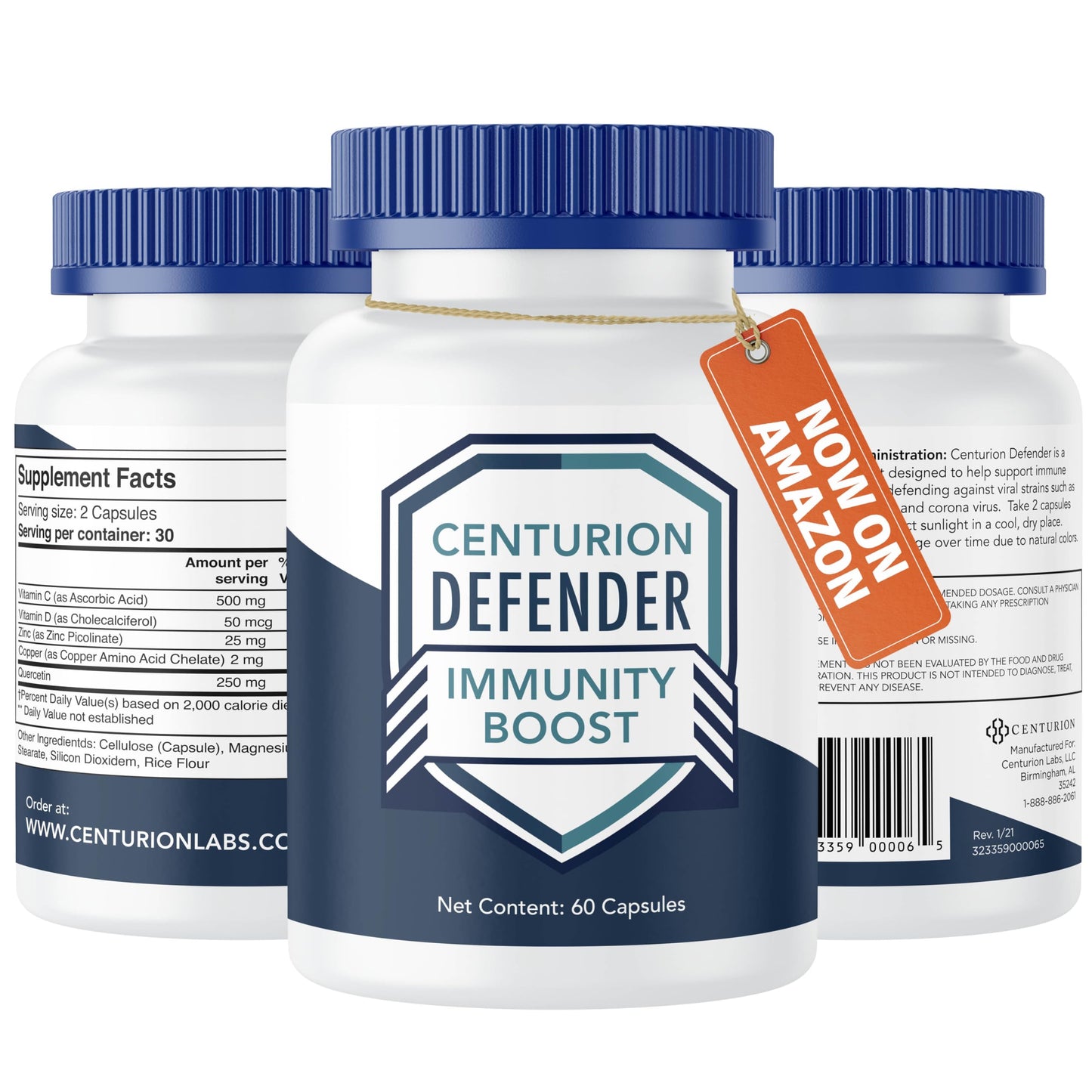Centurion Labs Defender Immunity Boost – 5-in-1 Quercetin, Zinc, Vitamin D, Vitamin C & Copper | 60 Caps