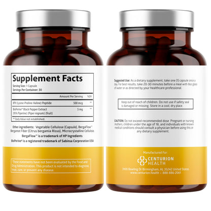 Centurion Labs KPV Supplement: Lysine-Proline-Valine Peptide with BioPerine, 500mcg per Serving, 30 Capsules