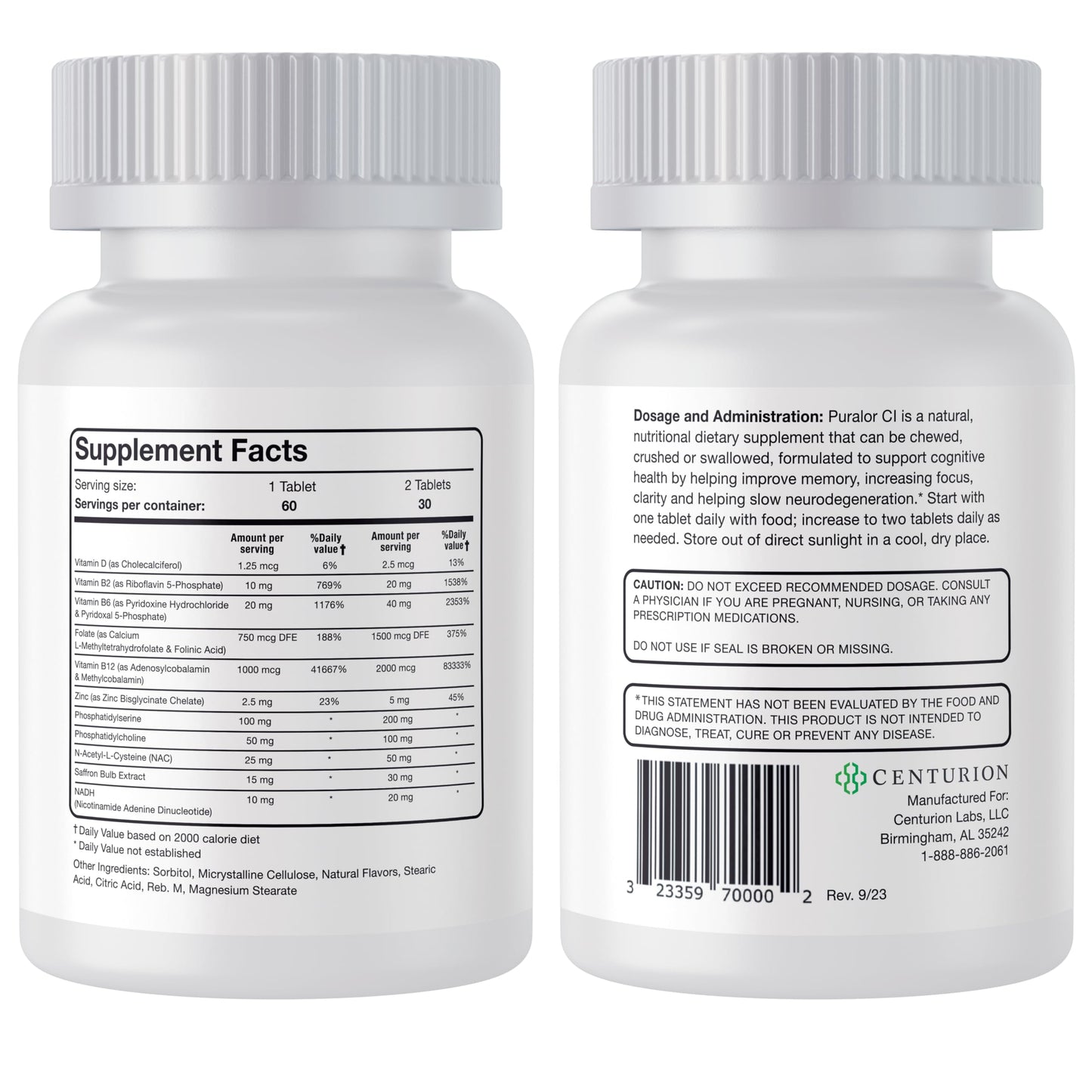 Centurion Puralor CI Brain Supplement | Memory & Focus, 60 Tablets