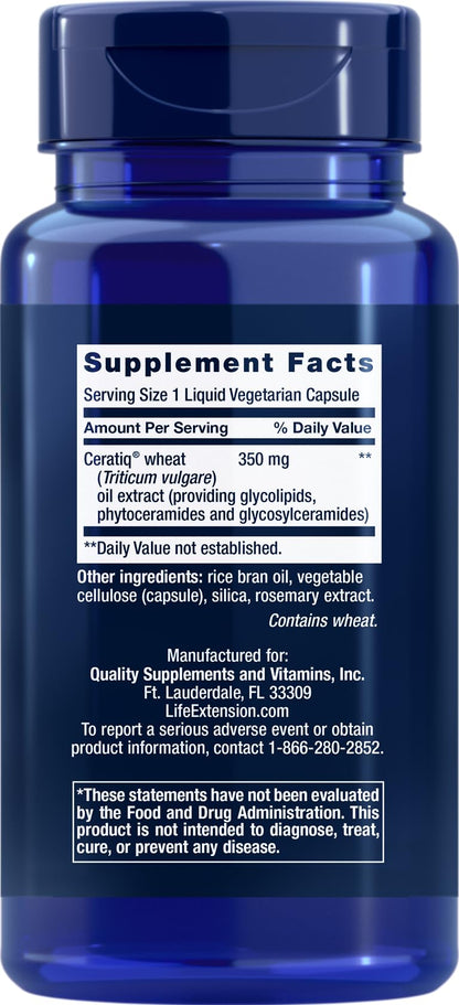 Life Extension Skin Restoring Ceramides - 50 Veg Capsules | Vegetarian Phytoceramide Supplement