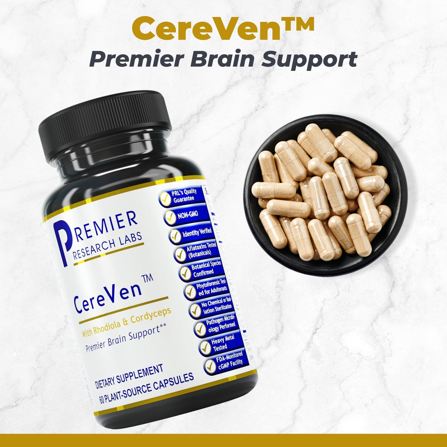 Premier Research Labs CereVen - Herbal Brain Support with Rhodiola Rosea (60 Veg Capsules)