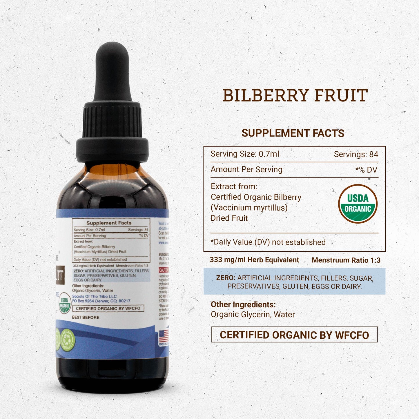 Bilberry Fruit USDA Organic – Alcohol-Free Extract for Vision (2 oz)
