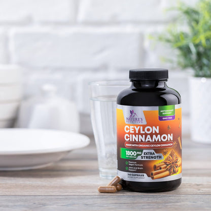 Organic Ceylon Cinnamon 1800mg Supplement – 240 Capsules (USA Bottled)