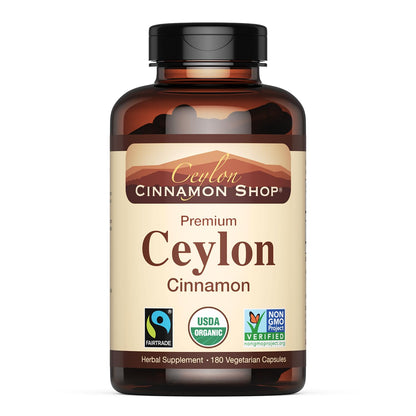 Ceylon Cinnamon Shop: Organic Ceylon Cinnamon Supplement, 180 Capsules (3 Month Supply)