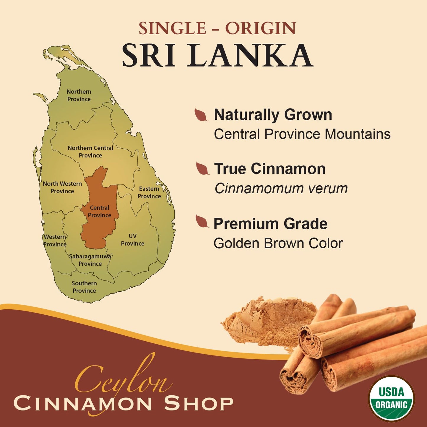 Ceylon Cinnamon Shop: Organic Ceylon Cinnamon Supplement, 180 Capsules (3 Month Supply)