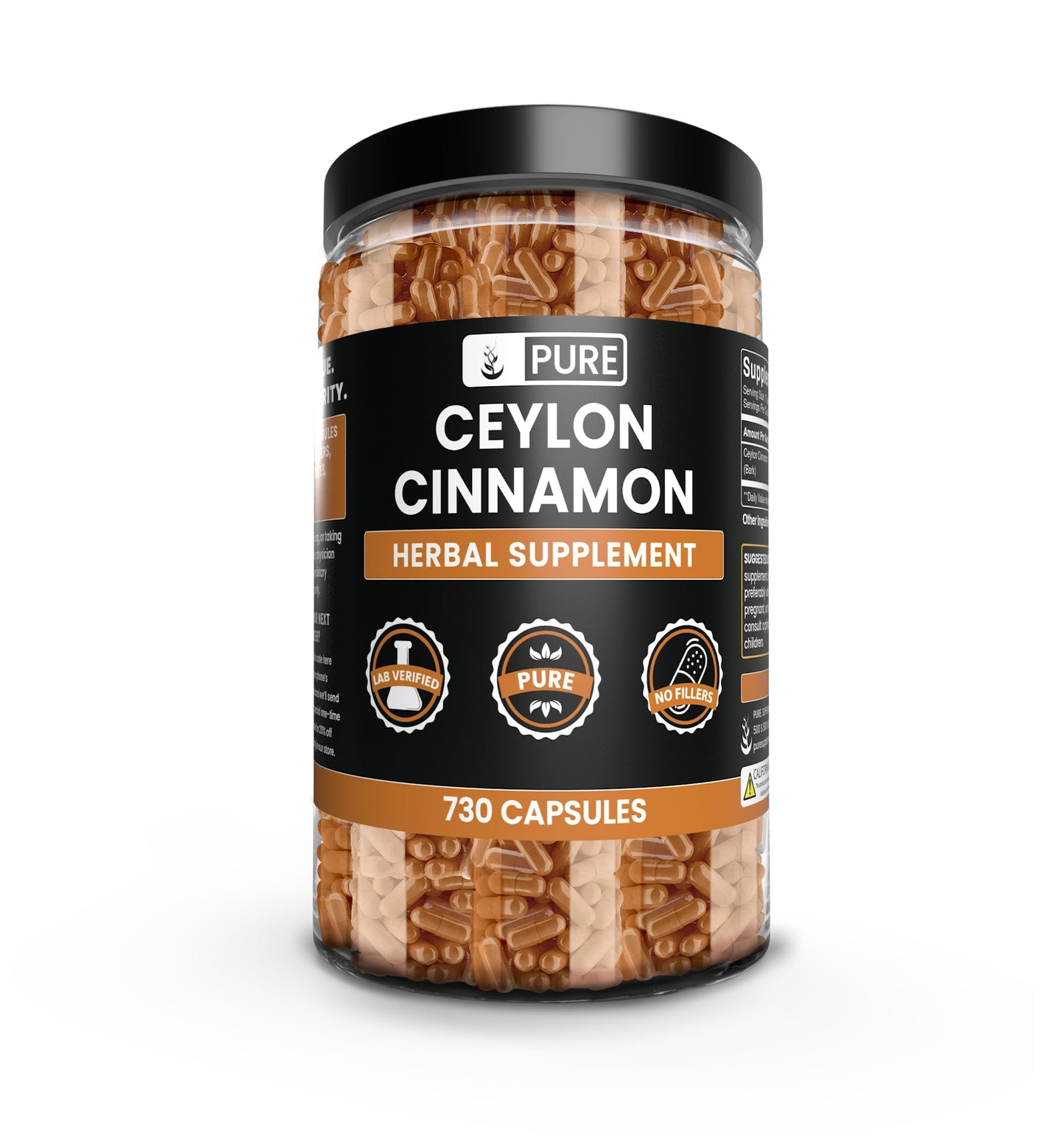 Ceylon Cinnamon Capsules 730 – Pure, Original Ingredients, Lab Verified
