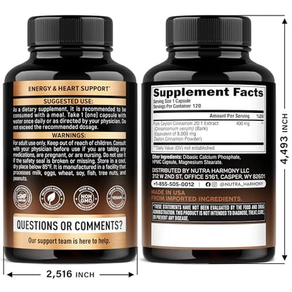 Ceylon Cinnamon Capsules - Extra Strength - 120 Caps - USA Made